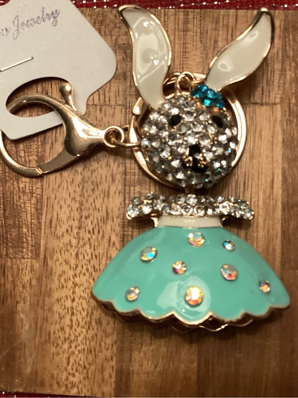 Bunny rhinestone Charm or keychain super cute in skirt with hair bow to arch - Picture 3 of 5